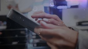 Animation of network of connections with circles over caucasian businesswoman using tablet. Global connections, business, communication and digital interface concept digitally generated video. - Powered by Shutterstock - Get 15% off with code: PIKWIZARD15