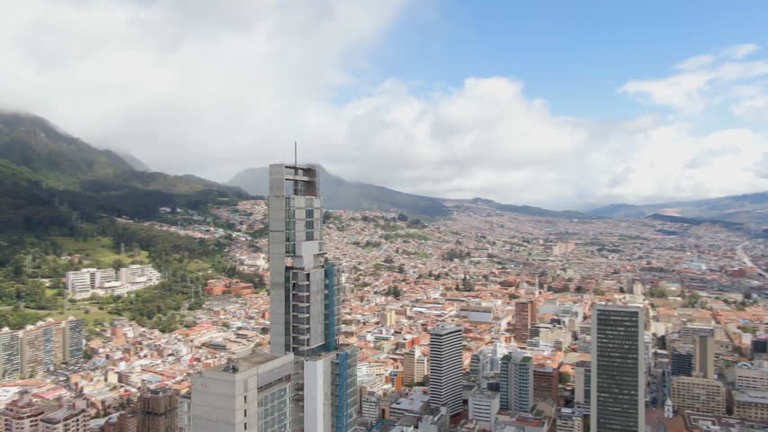 Bogota is the capital of Colombia, a large metropolis located high above sea level. Central area of Bogota, La Candelaria. (aerial view)