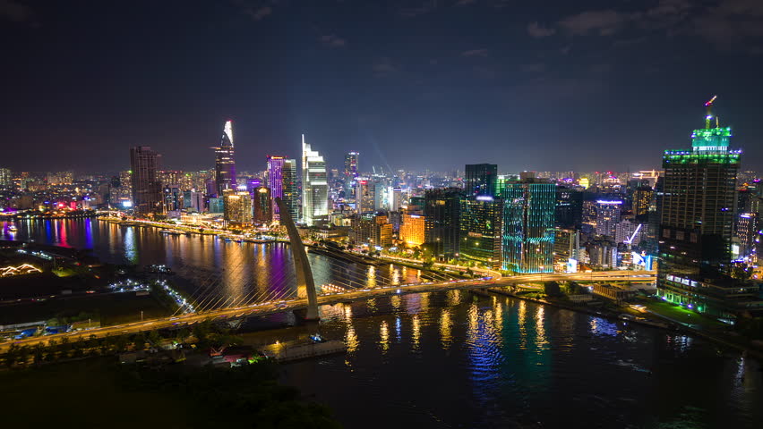Night timelapse of downtown Ho Chi Minh City, Vietnam.