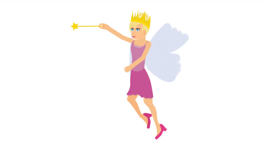 Fairy. Animation of a sorceress with a magic wand, alpha channel. Cartoon