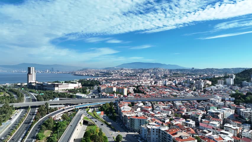 Aerial view of Izmir city with drone