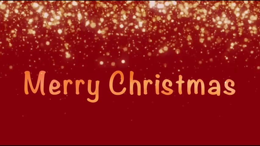 Merry Christmas animation with golden text, red background and falling gold glitter Royalty-Free Stock Footage #1111444359