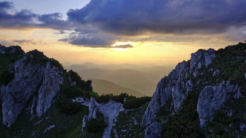 Sunset in the mountains, among the rocks on top of a hill. Mala Fatra, Slovakia | Shutterstock HD Video #1111451733