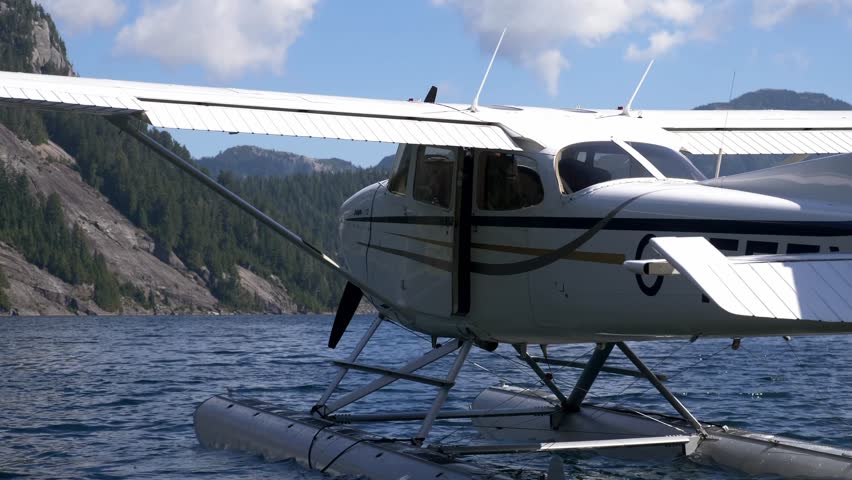 A Floatplane Navigating Through the Water - Static Shot