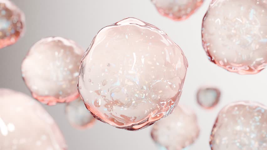 Essential Oil Bubbles for cosmetics in water. Golden liquid bubbles, fluid flow. Collagen, atoms floating, Moisturizing Cream, Skin Serum, Vitamin, beauty concept, 3d render | Shutterstock HD Video #1111455729