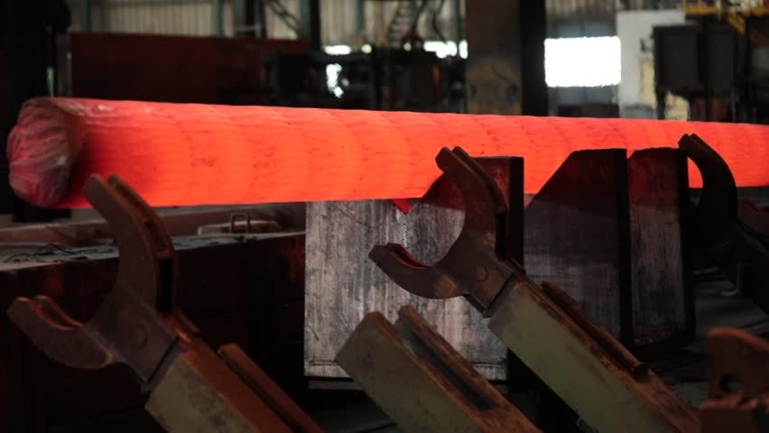 Close up of red hot steel detail at the steel plant, heavy metallurgy concept. Scene. The process of metal parts production in a furnace at the hot workshop. | Shutterstock HD Video #1111457127