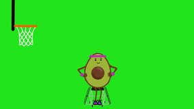 Animated Avocado in Wheelchair Playing Basketball on Green Screen