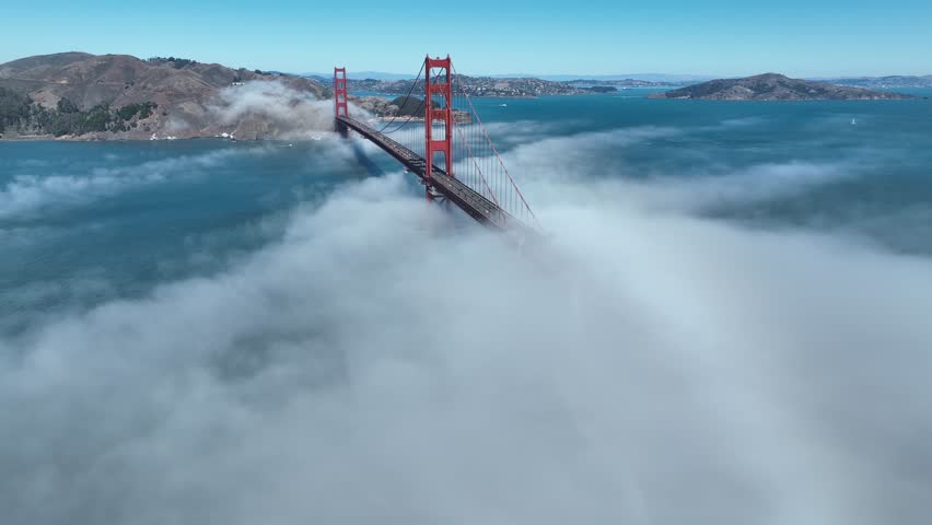 Golden Gate Bridge Fog At San Francisco In California United States. Cable Bridge. Foggy landscape. Foggy Road. Fog at Bridge. Golden Gate Bridge Fog At San Francisco In California United States. Royalty-Free Stock Footage #1111460193