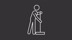 2D white creative thin line animation of person cleaning with mop icon, HD video with transparent background, seamless loop 4K video representing human behavior icon.