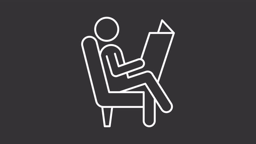 2D white creative thin line animation of person reading newspaper icon, HD video with transparent background, seamless loop 4K video representing human behavior icon.