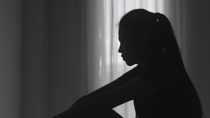 Silhouette of a woman with symptoms of depression and depression, Sadness, Anxiety, Family Problems, Mentally ill Person, Domestic Violence
 Royalty-Free Stock Footage #1111467867