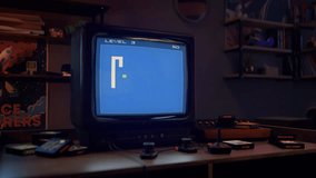 Playing the retro console game on the old-school tv set in the gaming room. Trying to achieve high score in the retro console game. Remembering childhood while playing retro console game. - Powered by Shutterstock - Get 15% off with code: PIKWIZARD15