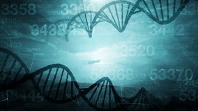 Artistic nature background with two slow rotating DNA chains and random changing data numbers. Concept science and technology animation. - Powered by Shutterstock - Get 15% off with code: PIKWIZARD15