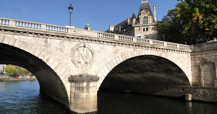 The Pont Saint Michel , bank of the Seine river, Paris, France