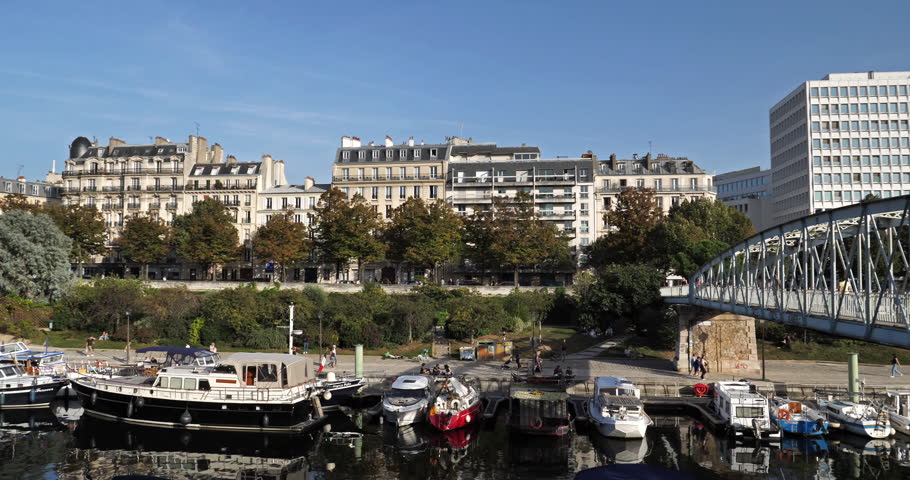 The Bassin de l'Arsenal, Paris, France Royalty-Free Stock Footage #1111479859