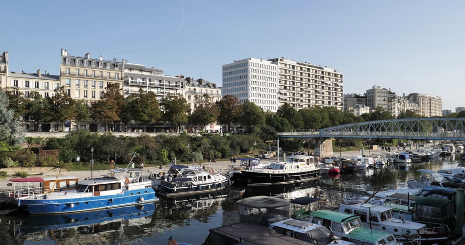 The Bassin de l'Arsenal, Paris, France Royalty-Free Stock Footage #1111479861