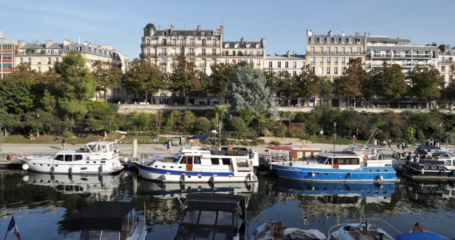 The Bassin de l'Arsenal, Paris, France Royalty-Free Stock Footage #1111479865