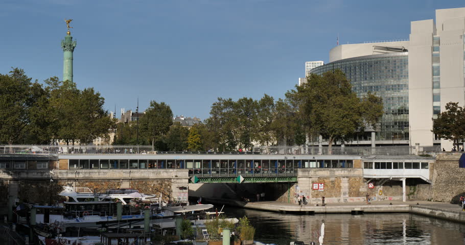 The Bassin de l'Arsenal, Paris, France Royalty-Free Stock Footage #1111479981