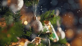 Close-up, Elegant Christmas tree in silver bauble with bokeh lights on Christmas tree with falling snow winter, Christmas and new year concept. - Powered by Shutterstock - Get 15% off with code: PIKWIZARD15