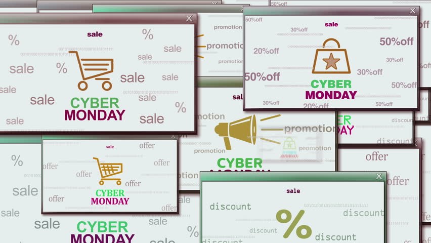 Cyber monday symbol technology loop concept. Abstract sign on pop up windows. Seamless and looped. - Powered by Shutterstock - Get 15% off with code: PIKWIZARD15