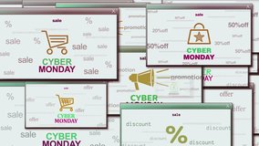 Cyber monday symbol technology loop concept. Abstract sign on pop up windows. Seamless and looped. - Powered by Shutterstock - Get 15% off with code: PIKWIZARD15