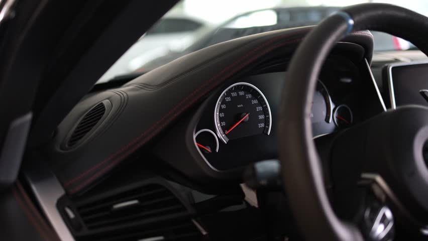 The black interior of a luxury car. Royalty-Free Stock Footage #1111487995