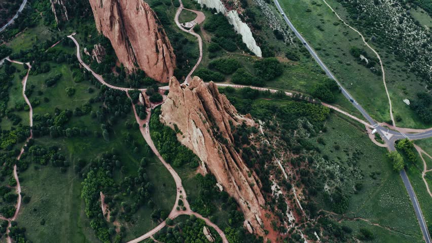 Top down aerial view of Garden of the Gods in Colorado.
