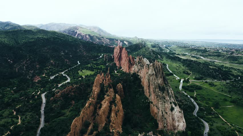 Aerial view over Garden of the Gods in Colorado.
