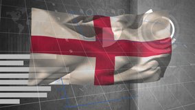 Animation of england flag waving over multiple graphs. Digital composite, infographic, patriotism, independence, business, data processing, report, chart, progress, growth concept. - Powered by Shutterstock - Get 15% off with code: PIKWIZARD15