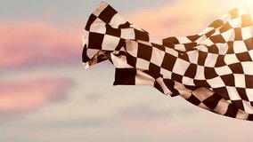 Checkered Race Flag Waving Continuously in the Wind, 1000fps. Racing Flag with Blur Sky Background. Victory, Achievement, Success and Sport Concept. - Powered by Shutterstock - Get 15% off with code: PIKWIZARD15