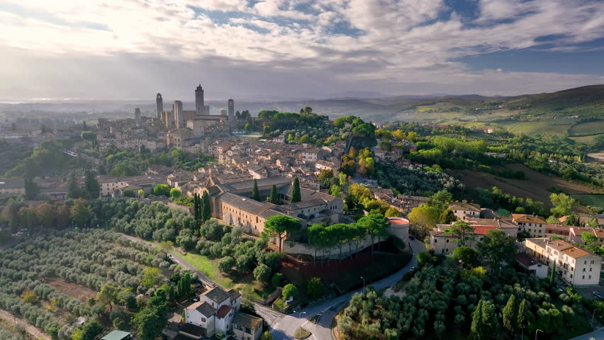 Aerial view of Town of San Gimignano, Tuscany, Italy. medieval village