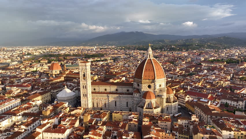 4k Aerial view of Florence, capital of Italy Tuscany region, Duomo Cathedral of Santa Maria del Fiore