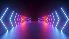 3d cycled animation, abstract pink red blue neon background with glowing gradient arrows, showing direction to the sides. Empty stage - Powered by Shutterstock - Get 15% off with code: PIKWIZARD15
