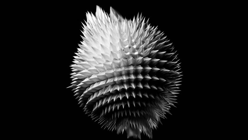 3d render of monochrome black and white abstract art video animation with surreal cyber rotating ball or sphere based on fractal structure with sharp needles around in the deformation process    | Shutterstock HD Video #1111502567