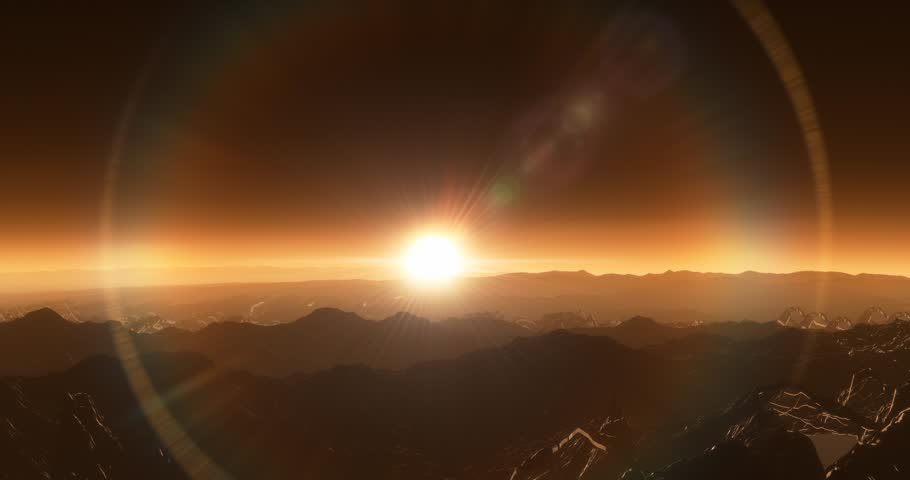 Exoplanet flyby, proxima centauri b, exoplanet landscape, exoplanet sunset, 3d rendering Royalty-Free Stock Footage #1111505743