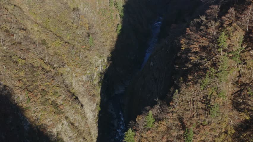 Drone video: Kiyotsukyo in autumn with beautiful autumn leaves, one of Japan