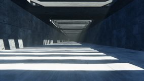 4K abstract time-lapse motion graphics of flying into industrial concrete hallway with sunlights rays. Time lapse tunnel background - Powered by Shutterstock - Get 15% off with code: PIKWIZARD15