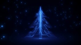 Abstract technology glowing Christmas tree, neon circuit board. Digital Data moving on Circuit Board and CPU loop backgrounds. Computer Processing and organizing data. Abstract high tech new year - Powered by Shutterstock - Get 15% off with code: PIKWIZARD15