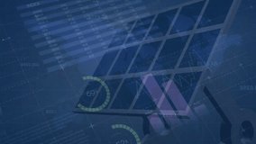 Animation of financial data processing over solar panel. Global environment, business, connections, computing and data processing concept digitally generated video. - Powered by Shutterstock - Get 15% off with code: PIKWIZARD15
