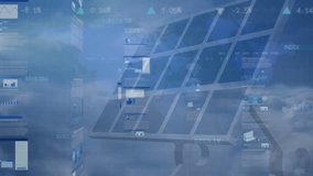 Animation of financial data processing over solar panel. Global environment, business, connections, computing and data processing concept digitally generated video. - Powered by Shutterstock - Get 15% off with code: PIKWIZARD15
