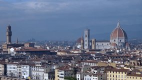 Time lapse video of the of the historic center of the city of Florence with the Cathedral of Santa Maria del Fiore, the Duomo of Florence, in the center. Firenze, Tuscany, Italy 