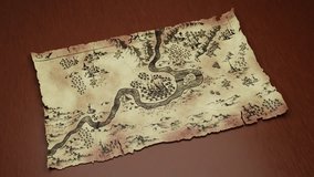 3d animation of the appearance of an ancient map scroll on parchment or papyrus. The map unfolds and shows the location of medieval fantasy cities, roads and rivers. - Powered by Shutterstock - Get 15% off with code: PIKWIZARD15