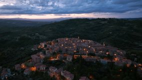 Aerial view of rural landscape Tuscany, travel video over the Seggiano