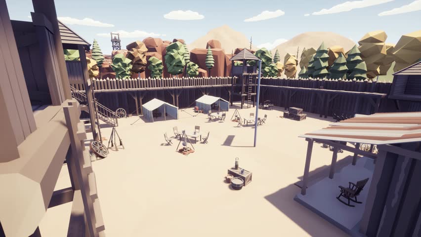 super cool low polygon wild west scene