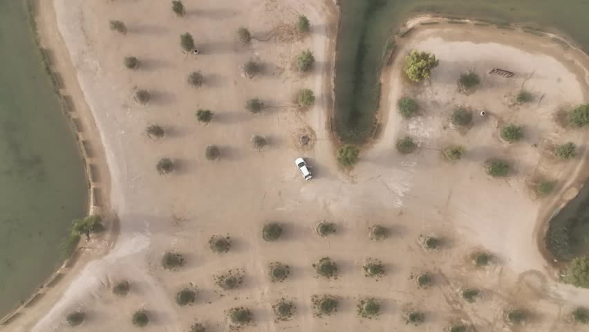 Aerial view of Al Kudra desert and lakes, Dubai Royalty-Free Stock Footage #1111522251