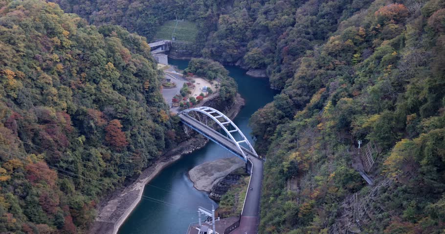 A view of a dam in a canyon.