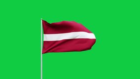 latvia flag waving on green screen background. 3D Rendering animation video footage. High quality 4K resolution