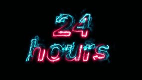 abstract neon 24 hours timer icon animation 4k 