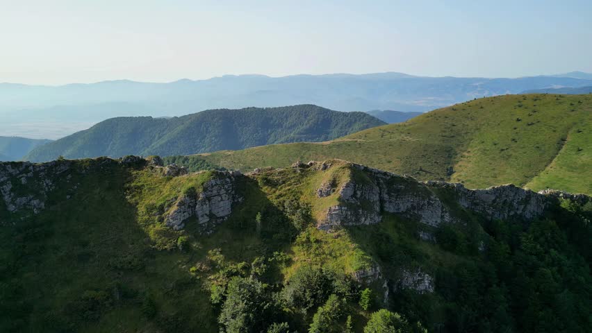 Drone view from the path from Beklemeto to Kozya Stena, Troyan Balkan, Bulgaria