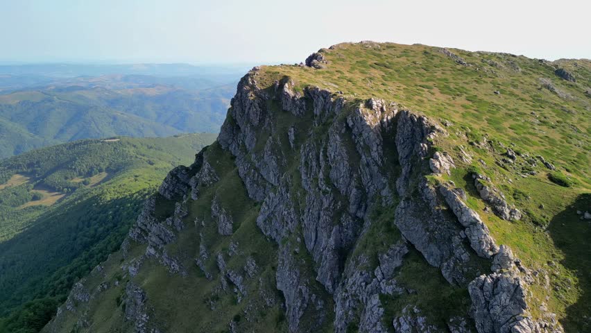 Drone view from the path from Beklemeto to Kozya Stena, Troyan Balkan, Bulgaria
